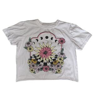 Modernlux Floral Checkered Graphic Crop Top Size Medium